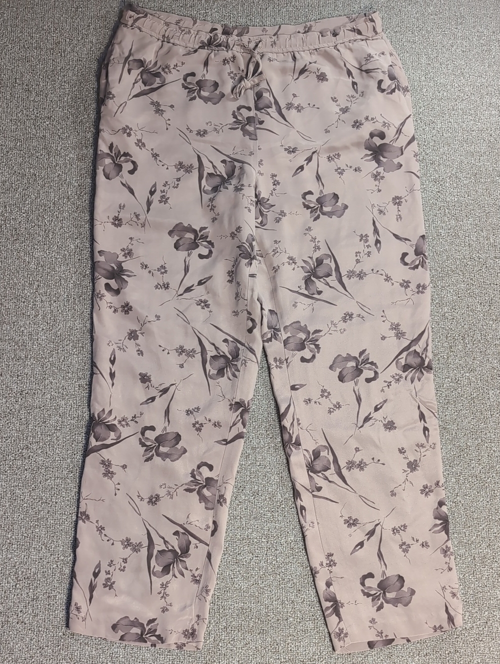 Vintage Moda Seta 100% Silk Wide Leg Floral Trousers Size Medium in Tan/Taupe